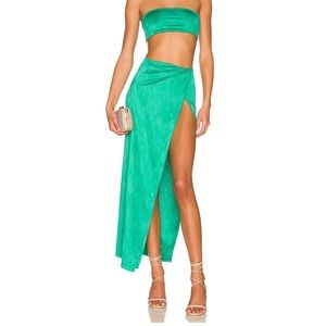 Superdown green maxi skirt set
